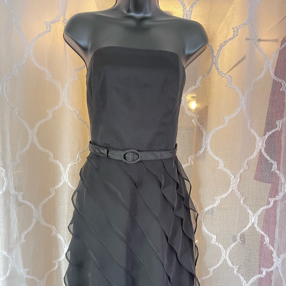 Strapless Cocktail Dress with Chiffon Asymmetric-Ruffle, Size 8 - Picture 2 of 8